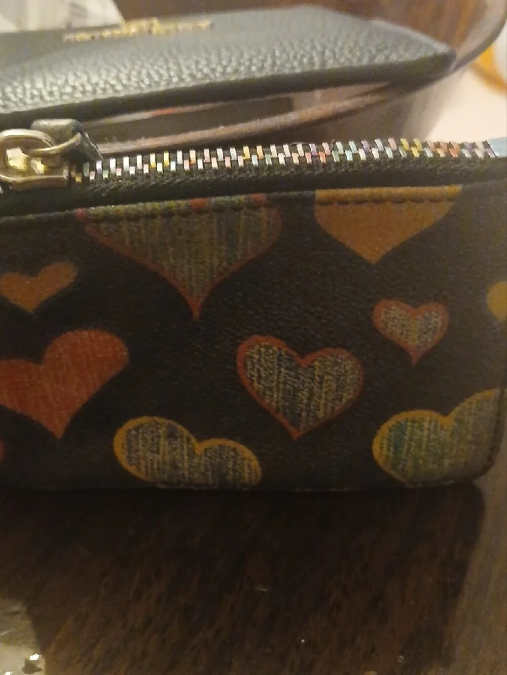 Dooney & Bourke Brown Wallet Card Case with Multicolor Heart Print
